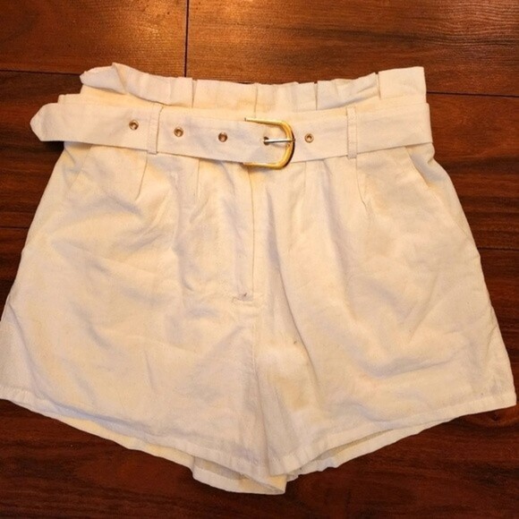 🔖Final Sale Sollinary NWT Paper Bag Linen High Waist Shorts w/ Belt - Picture 1 of 8